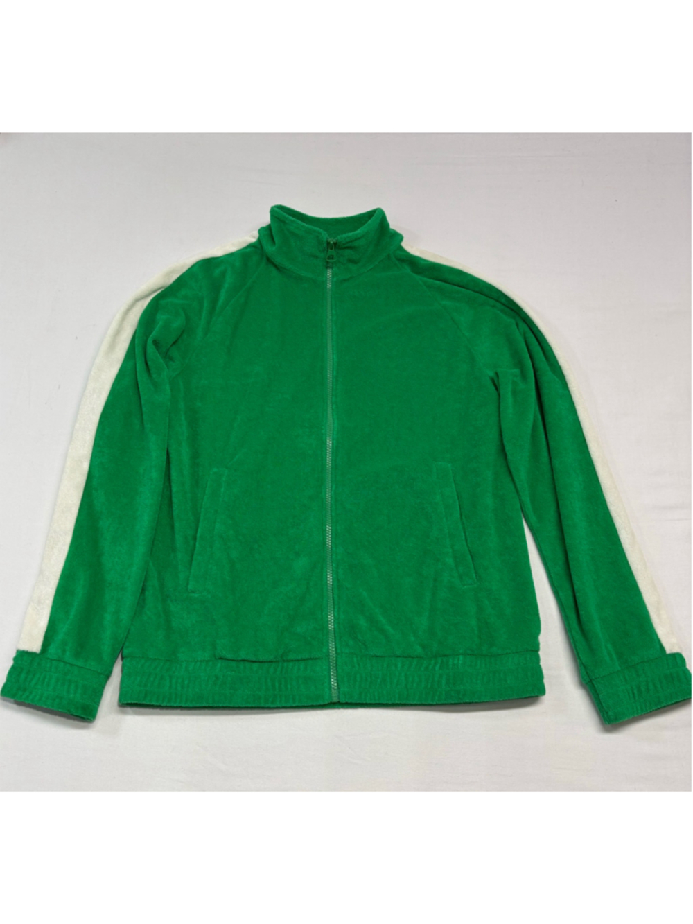 Men's H&M Green Relaxed Fit Terry Track Jacket White Sleeve Stripe Small - 760 - Picture 6 of 7